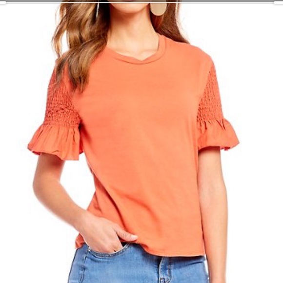 Gianni Bini Tops - Gianni Bini Orange crew neck tee with smocking